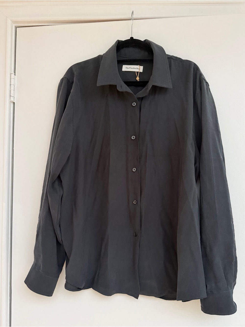 The Frankie Shop Long Sleeve Button-Down Top. Size Medium. Charcoal Gray
